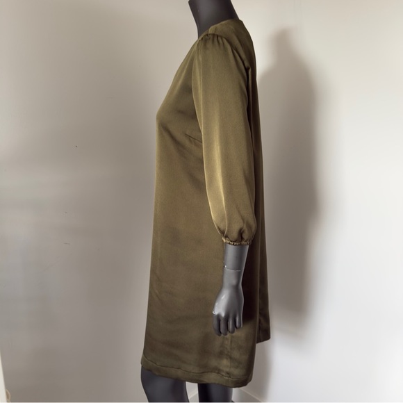 Saint Tropez Olive Green Long Sleeve V-Neck Shift Dress Size L - Picture 7 of 8